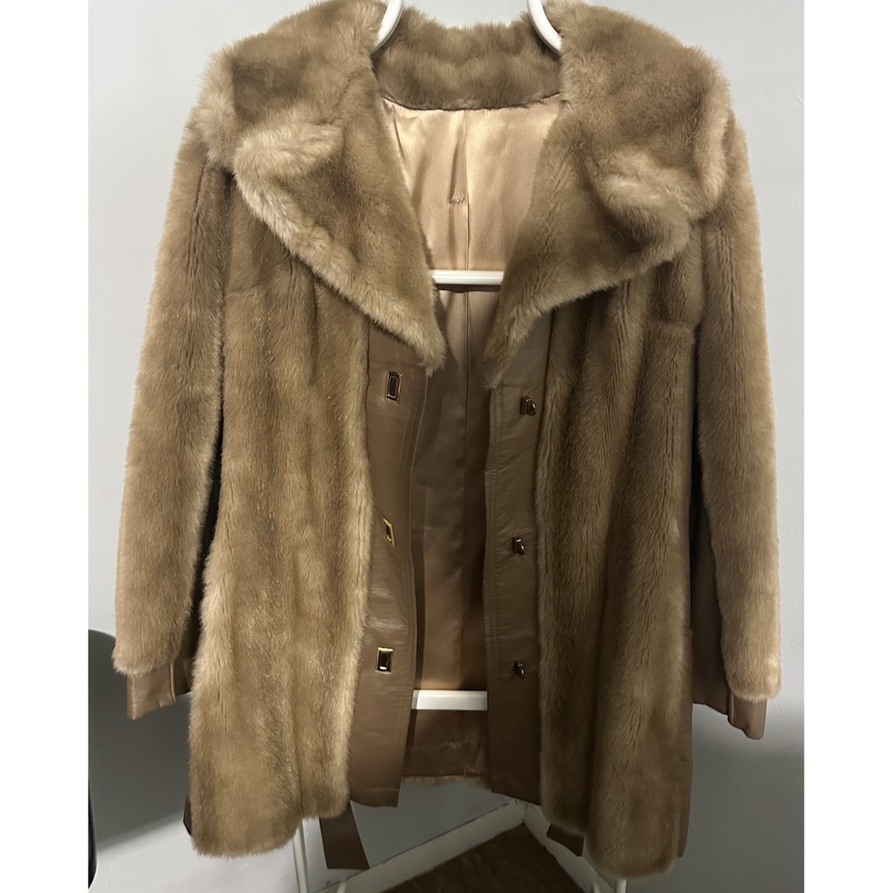 Vtg Dubrowsky & Joseph Faux Fur &Leather Diamonte Coat Tissavel Size 14
